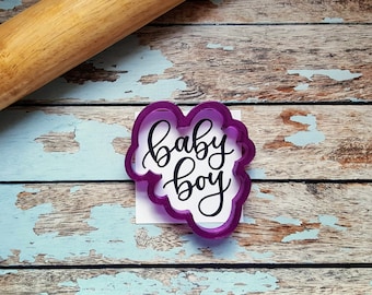 Baby Boy Hand Lettered Cookie Cutter and Fondant Cutter and Clay Cutter with Optional Stencil