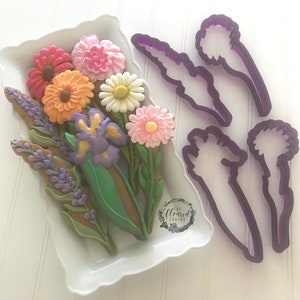 The Floured Canvas Mixed Floral Set of 4 Cookie Cutters and Fondant Cutters and Clay Cutters