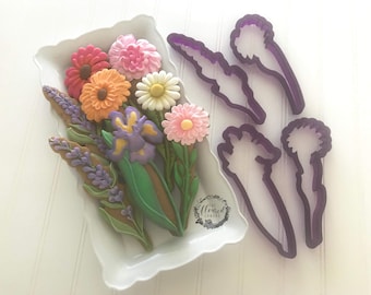 The Floured Canvas Mixed Floral Set of 4 Cookie Cutters and Fondant Cutters and Clay Cutters