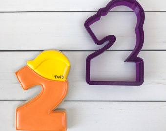Two or 2 or Second Birthday or Anniversary  Number with Hard Hat Cookie Cutter or Fondant Cutter and Clay Cutter