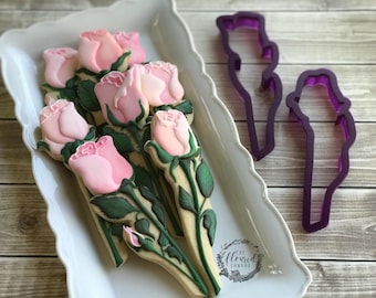 The Floured Canvas Rose Bouquet Set of 2 Cookie Cutters and Fondant Cutters and Clay Cutters