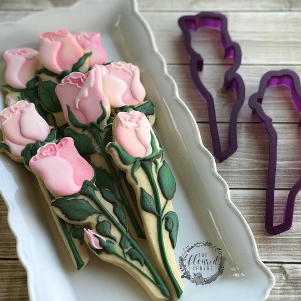 The Floured Canvas Rose Bouquet Set of 2 Cookie Cutters and Fondant Cutters and Clay Cutters