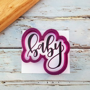 Baby Hand Lettered Cookie Cutter and Fondant Cutter and Clay Cutter with Optional Stencil