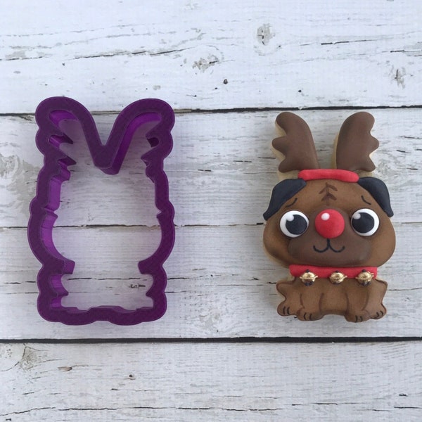Pug with Antlers or Reindeer Cookie Cutter or Fondant Cutter and Clay Cutter