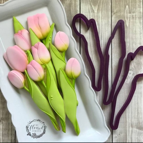 The Floured Canvas Tulip Bouquet Set of 3 Cookie Cutters and Fondant Cutters and Clay Cutters