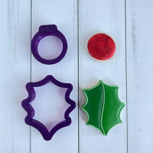 Holly Leaf Cookie Cutter and Fondant Cutter and Clay Cutter 3" Holly 1.5" Circle inches