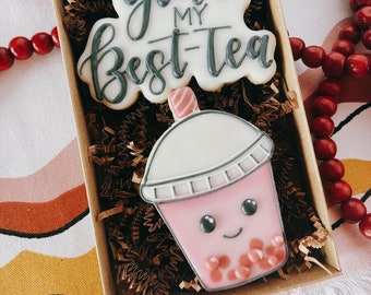 Boba Tea with You're my Best-Tea Hand Lettered Cookie Cutter and Fondant Cutter and Clay Cutter with Optional Stencil