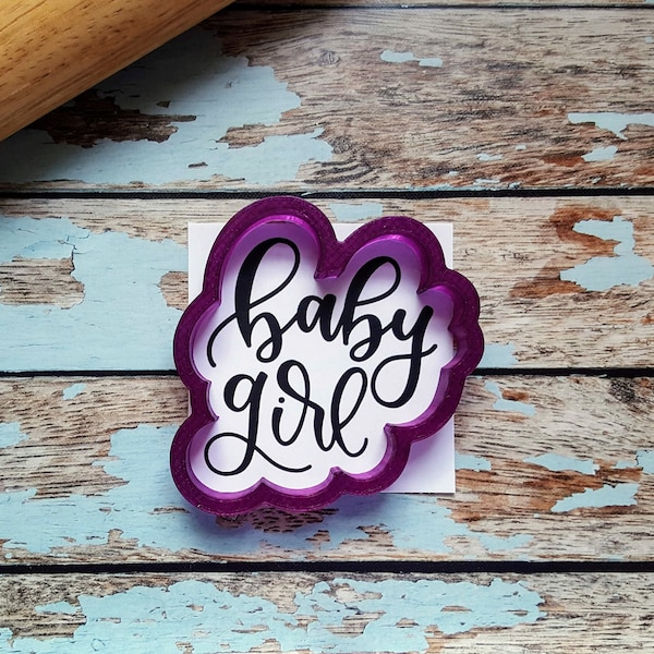 Baby Girl Hand Lettered Cookie Cutter and Fondant Cutter and Clay Cutter with Optional Stencil