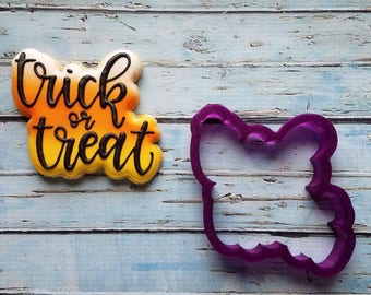 Trick or Treat Hand Lettered Cookie Cutter and Fondant Cutter and Clay Cutter with Optional Stencil