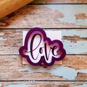 Love in Lower Case Hand Lettered Cookie Cutter and Fondant Cutter and Clay Cutter with Optional Stencil