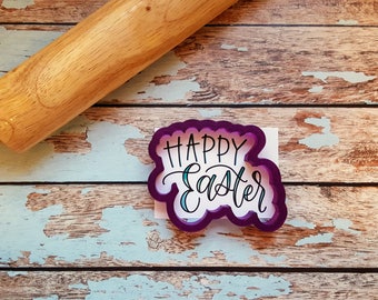 Happy Easter Hand Lettered Cookie Cutter and Fondant Cutter and Clay Cutter with Optional Stencil