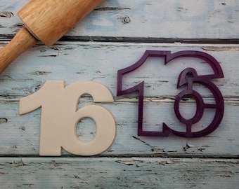 16 Sixteen Number Cookie Cutter and Fondant Cutter and Clay Cutter
