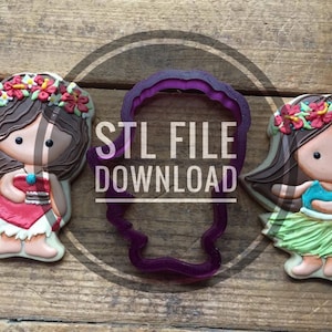 Digital STL File Download Hula Girl or Hawaiian Girl Cookie Cutter and Fondant Cutter and Clay Cutter