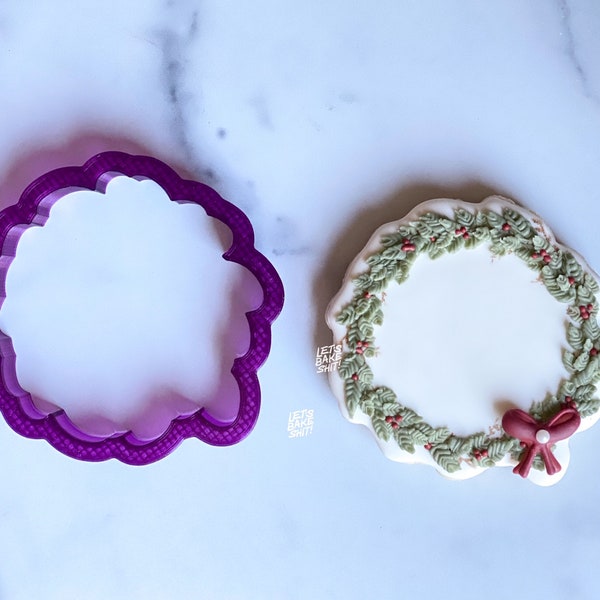 Wreath with Leaf Flourish Cookie Cutter or Fondant Cutter and Clay Cutter