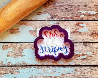 Stars & Stripes Hand Lettered Cookie Cutter and Fondant Cutter and Clay Cutter with Optional Stencil