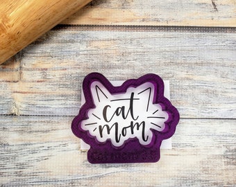Cat Mom Hand Lettered Cookie Cutter and Fondant Cutter and Clay Cutter with Optional Stencil
