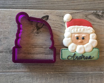 Santa with Sign or Plaque Cookie Cutter and Fondant Cutter and Clay Cutter
