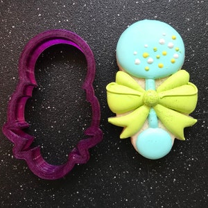 Miss Doughmestic Baby Rattle #2 with Bow Cookie Cutter and Fondant Cutter and Clay Cutter