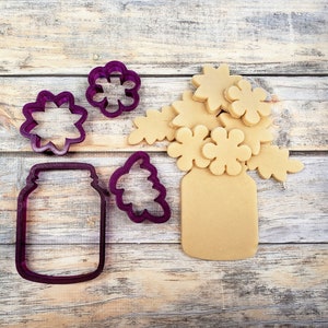 Mason Jar with Flowers and Leaf Set of 4 Cookie Cutter and Fondant Cutter and Clay Cutter image 2