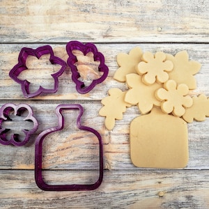 Jar with Flowers and Leaf Set of 4 Cookie Cutter and Fondant Cutter and Clay Cutter