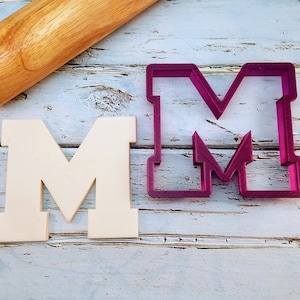 Varsity Letter M Cookie Cutter and Fondant Cutter and Clay Cutter with Optional Punch Out