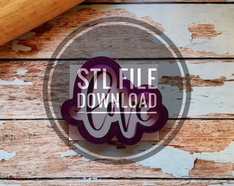 Download del file STL digitale Tagliabiscotti con scritta Love Hand Lettering o Tagliabiscotti per fondente e tagliabiscotti per argilla
