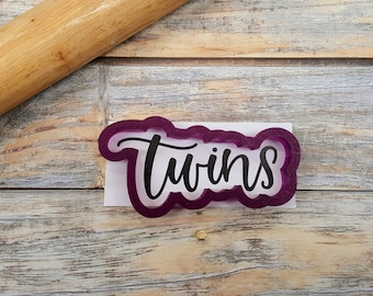 Twins Hand Lettered Cookie Cutter and Fondant Cutter and Clay Cutter with Optional Stencil
