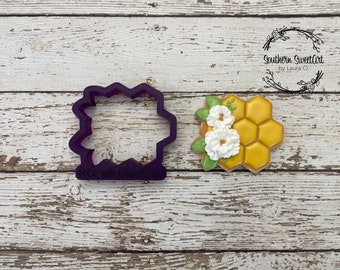 Floral Honeycomb or Floral Hexagon Cookie Cutter and Fondant Cutter and Clay Cutter