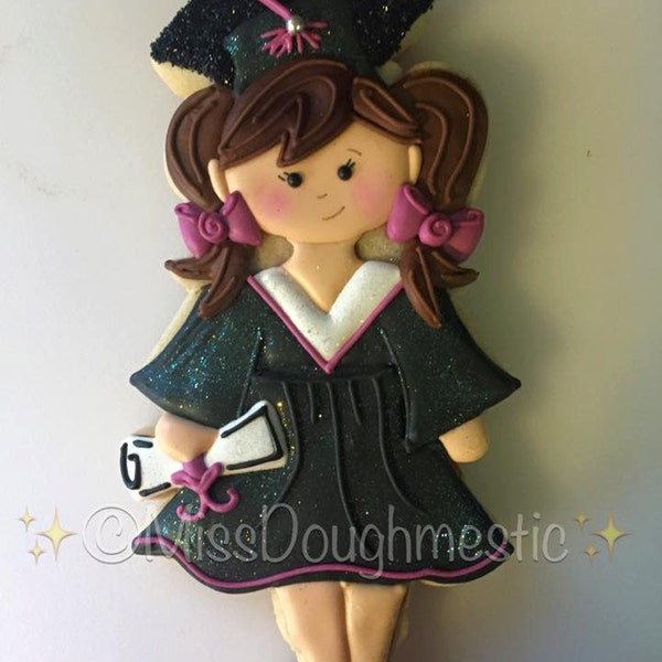 Miss Doughmestic Girl Graduate Standing with Diploma Graduation Cookie Cutter or Fondant Cutter and Clay Cutter