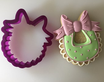 Miss Doughmestic Baby Bib with Bow or Scalloped Plaque with Bow or Wreath Cookie Cutter and Fondant Cutter and Clay Cutter