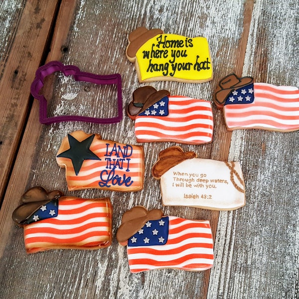 Flag with Cowboy Hat Cookie Cutter and Fondant Cutter and Clay Cutter