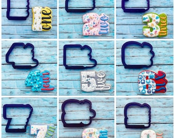 Number with Script Set of 10 Cookie Cutters or Fondant Cutters and Clay Cutters