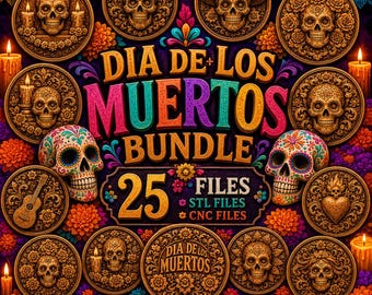 Dias De Los Muertos STL Bundle, Sugar Skull STL, Day of the Dead Relief Models, Laser & 3D Printing Files - Digital Download