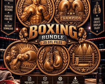 Boxing STL Bundle, 3D CNC Boxing Relief File, Gloves, Fighter, Championship STL, Laser & 3D Printing Files - Digital Download