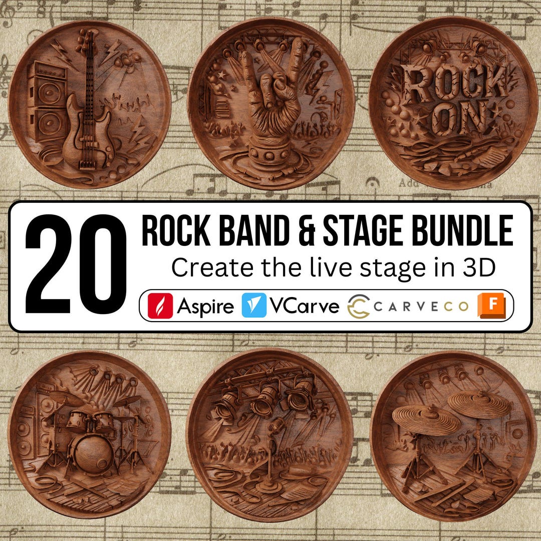 Rock Band & Stage STL Bundle, 3D Musical Instruments CNC Relief Model ...