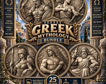 Greek STL CNC Files, Mythology Relief Models – Laser & 3D Printing Compatible (Digital Download)