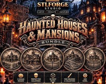 Haunted Houses & Mansions STL Bundle, 3D CNC Relief Model for Carving, Haunted Mansions CNC File - Digital Downloads