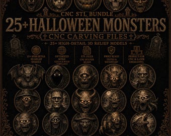 Halloween Monsters STL Bundle, 3D CNC Relief Model for Carving, Laser & 3D Printing Compatible - Digital Download