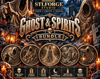 Ghosts & Spirits STL Bundle, 3D CNC Relief Model File for Carving, Ghosts and Spirit CNC File - Digital Download