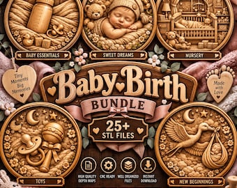 Baby Birth STL Bundle, Baby CNC Relief Models, New Baby STL File, Laser & 3D Printing Files - Digital Download