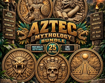 Aztec Gods STL CNC Files, Mythology Relief Models – Laser & 3D Printing Compatible (Digital Download)