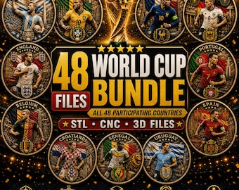 48 World Cup STL Bundle | Football CNC Relief Files | Soccer Depth Maps | 3D STL Files | cnc Carving | Laser Engraving | World Cup Countries