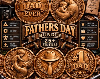 Father’s Day STL Bundle, 3D CNC Father’s Day Relief Model for Carving, Laser & 3D Printing Files - Digital Download