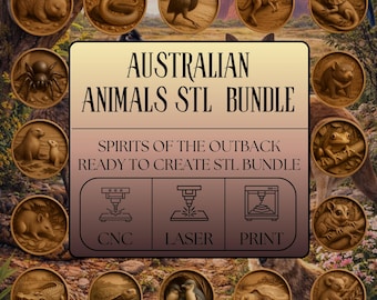 Australian Animals CNC STL Bundle – 3D Relief Carving Files - Laser & 3D Printing (Digital Download)