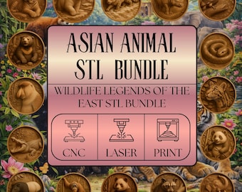 Asian Animals CNC STL Bundle – 3D Relief Carving Files - Laser & 3D Printing (Digital Download)