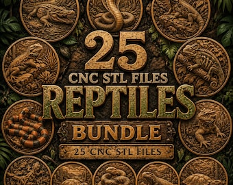 Reptiles STL Bundle, Reptile CNC Relief Model, Crocodiles, Tortoise STL, Laser & 3D Printing Files - Digital Download
