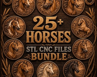 Horses STL Bundle, 3D Horses CNC Relief Models, Laser & 3D Printing - Digital Download