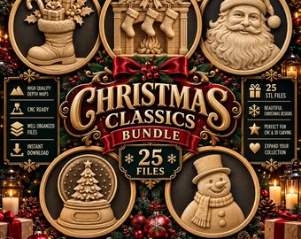 Christmas CNC STL Relief Bundle, Wood Carving Designs, 3D Printing (Digital Download)