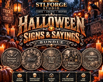 Halloween Signs & Sayings STL Bundle, 3D STL Relief Model for CNC for Carving, Laser and 3D Printing Compatible - Digital Download
