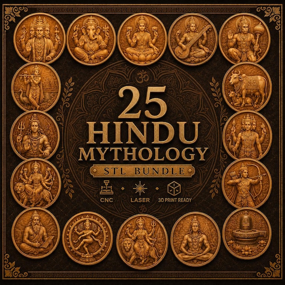 Hindu Gods STL CNC Files, Mythology Relief Models – Laser & 3D Printing Compatible (Digital Download)